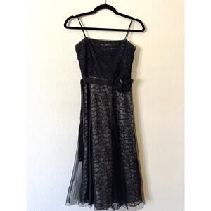 Laundry By Shelli Segal Floral‎ Lace Mesh Overlay Dress 2 Black Spaghetti Strap